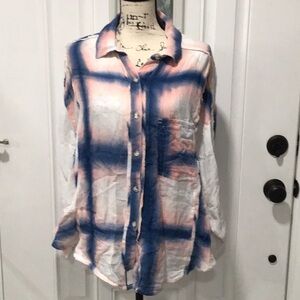 🆕 We The Free Tie Dyed Button Down Oversized Boho Shirt Long Sleeves Small